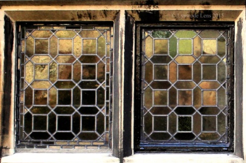 Old stained glass leaded windows at Bishop's palace